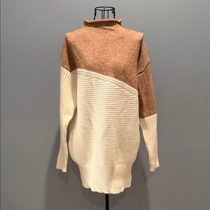 Elegant Brown and Cream Women's Turtleneck Sweater